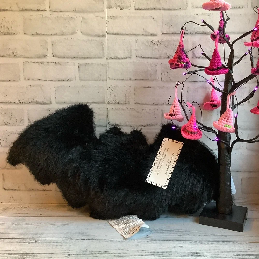 CUPCAKES AND CASHMERE 13x22 Faux Fur Shaped Bat Halloween Pillow